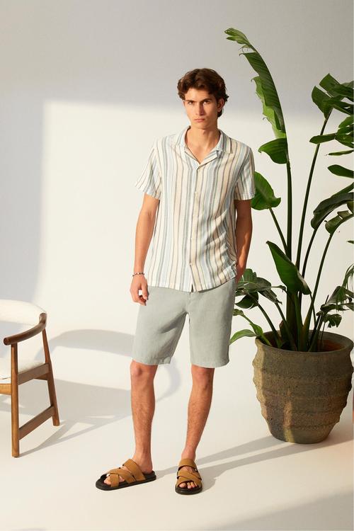  ÇİZGİLİ KISA KOLLU REGULAR FIT GÖMLEK