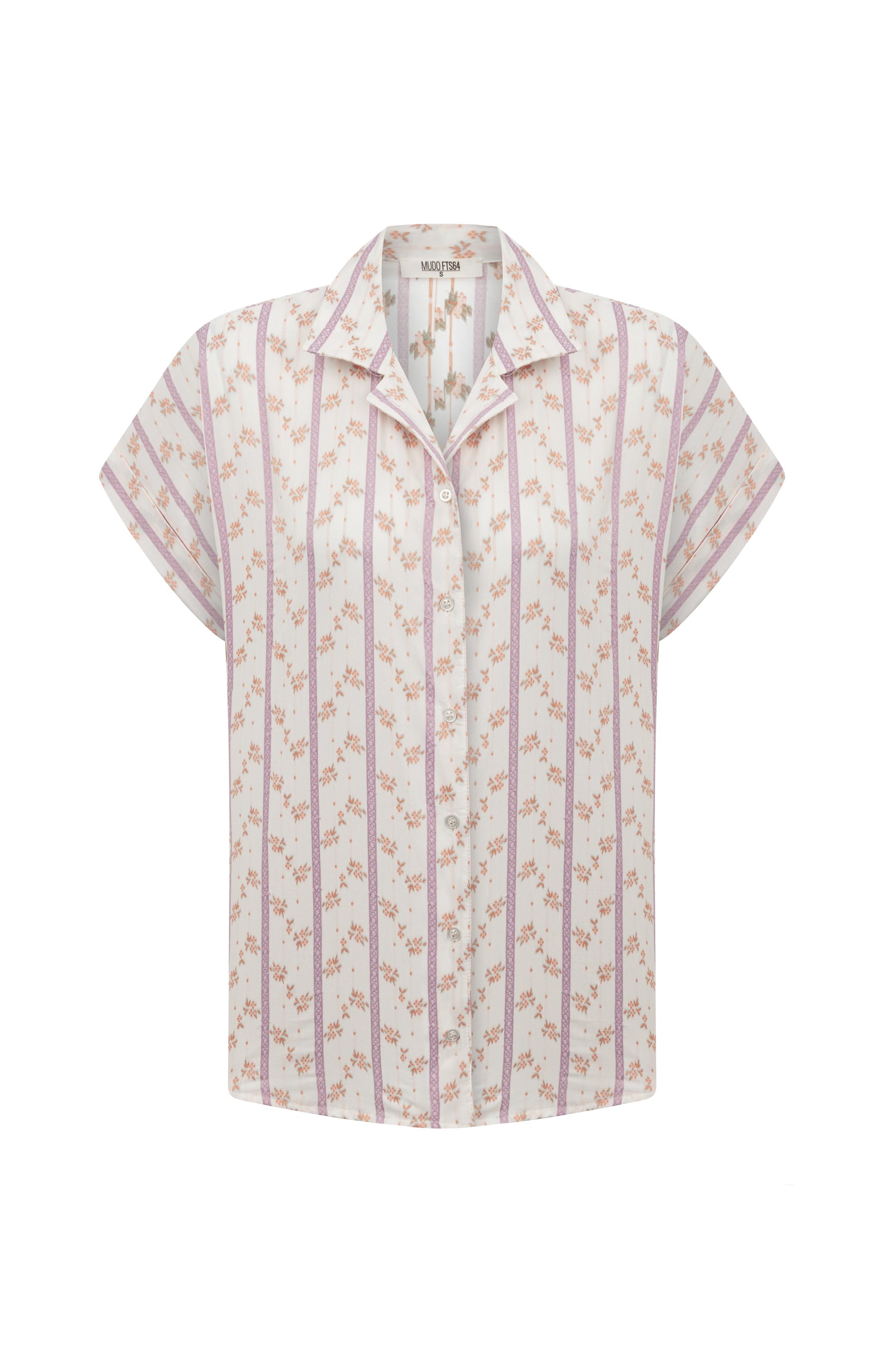 ÇİÇEKLİ RAHAT KESİM KISA KOLLU GÖMLEK