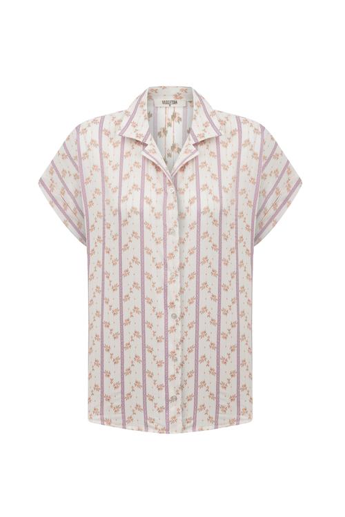  ÇİÇEKLİ RAHAT KESİM KISA KOLLU GÖMLEK