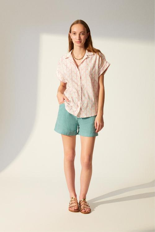  ÇİÇEKLİ RAHAT KESİM KISA KOLLU GÖMLEK