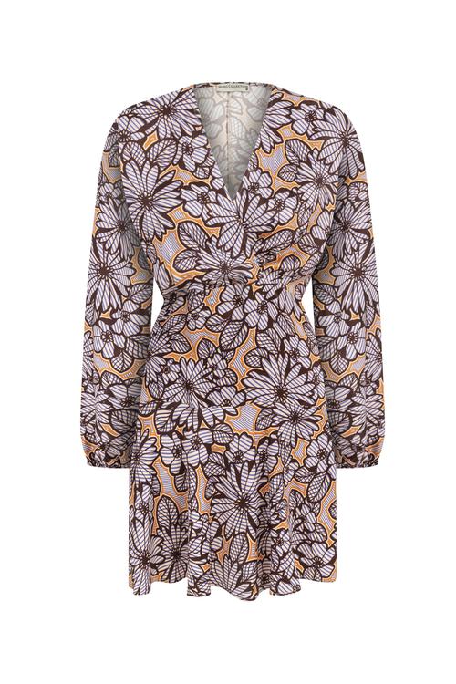  ÇİÇEK DESENLİ KRUVAZE MİNİ ELBİSE