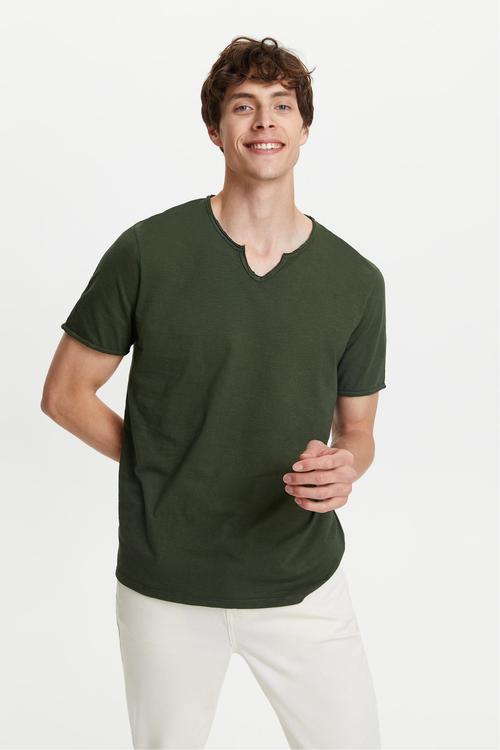  V YAKA KISA KOLLU T-SHIRT