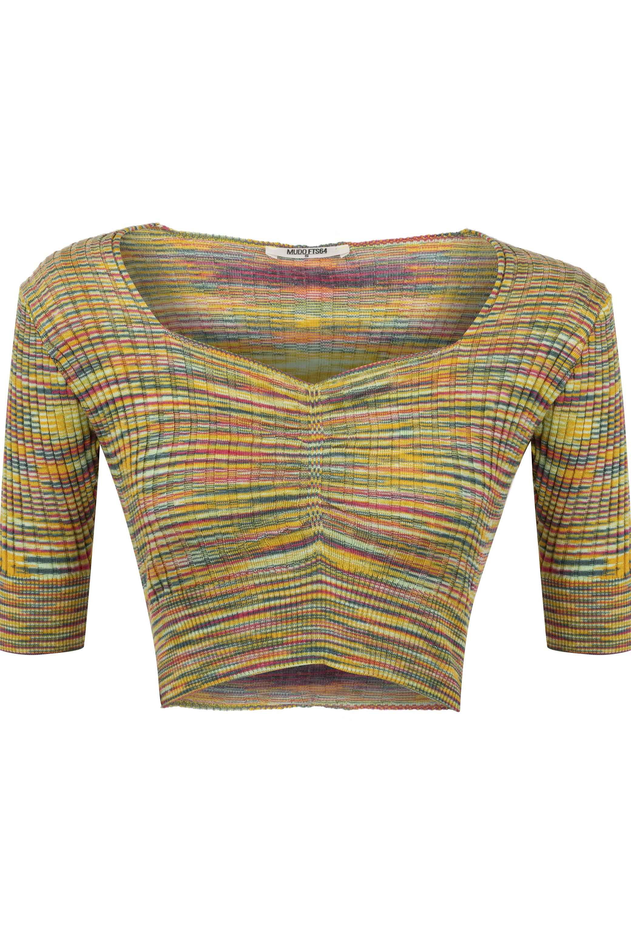 V YAKA TRİKO CROP BLUZ