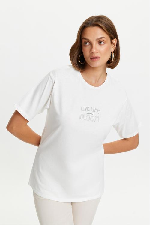  BASKILI BİSİKLET YAKA KISA KOLLU T-SHIRT