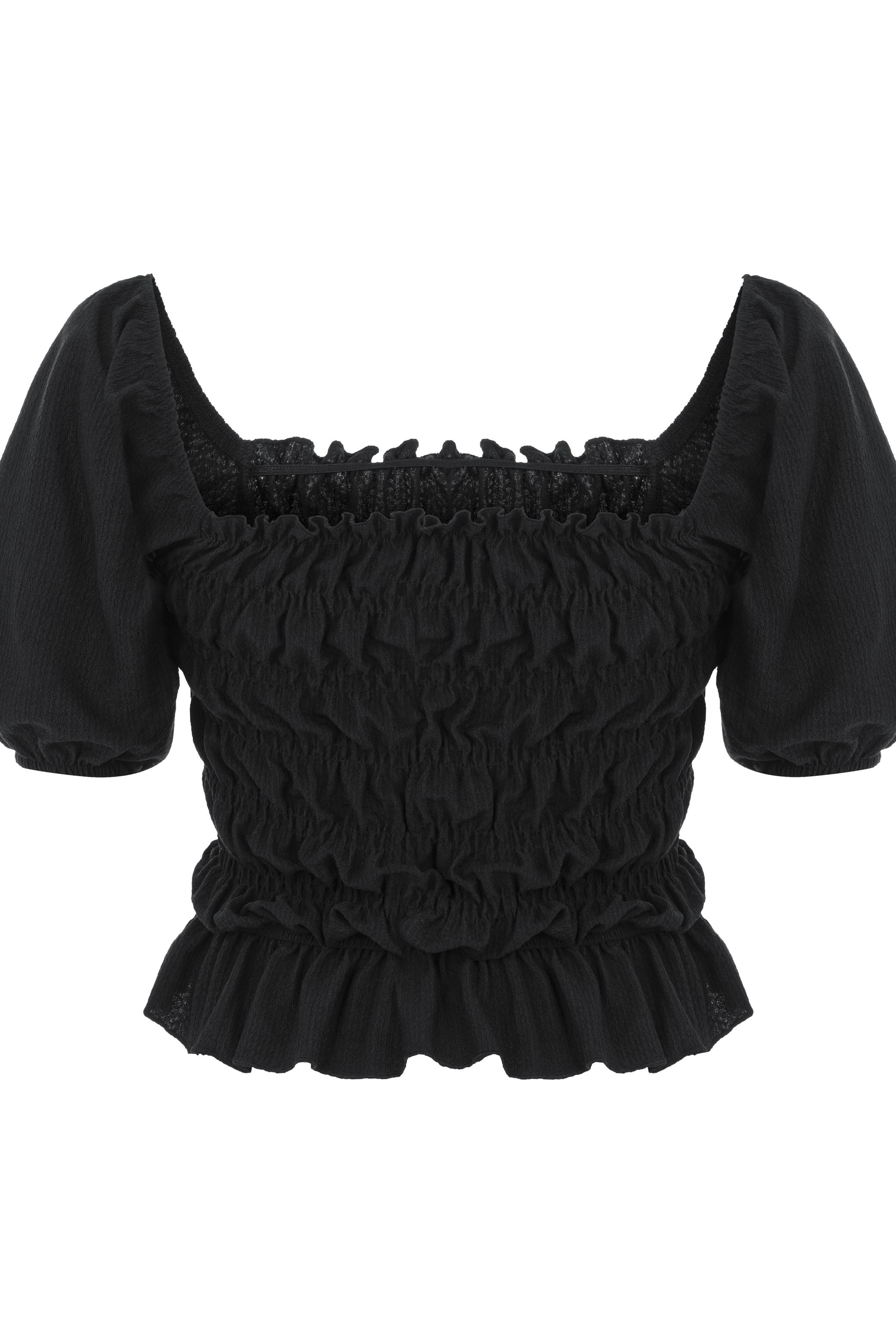 FIRFIR DETAYLI GİPELİ DÜŞÜK OMUZ BLUZ