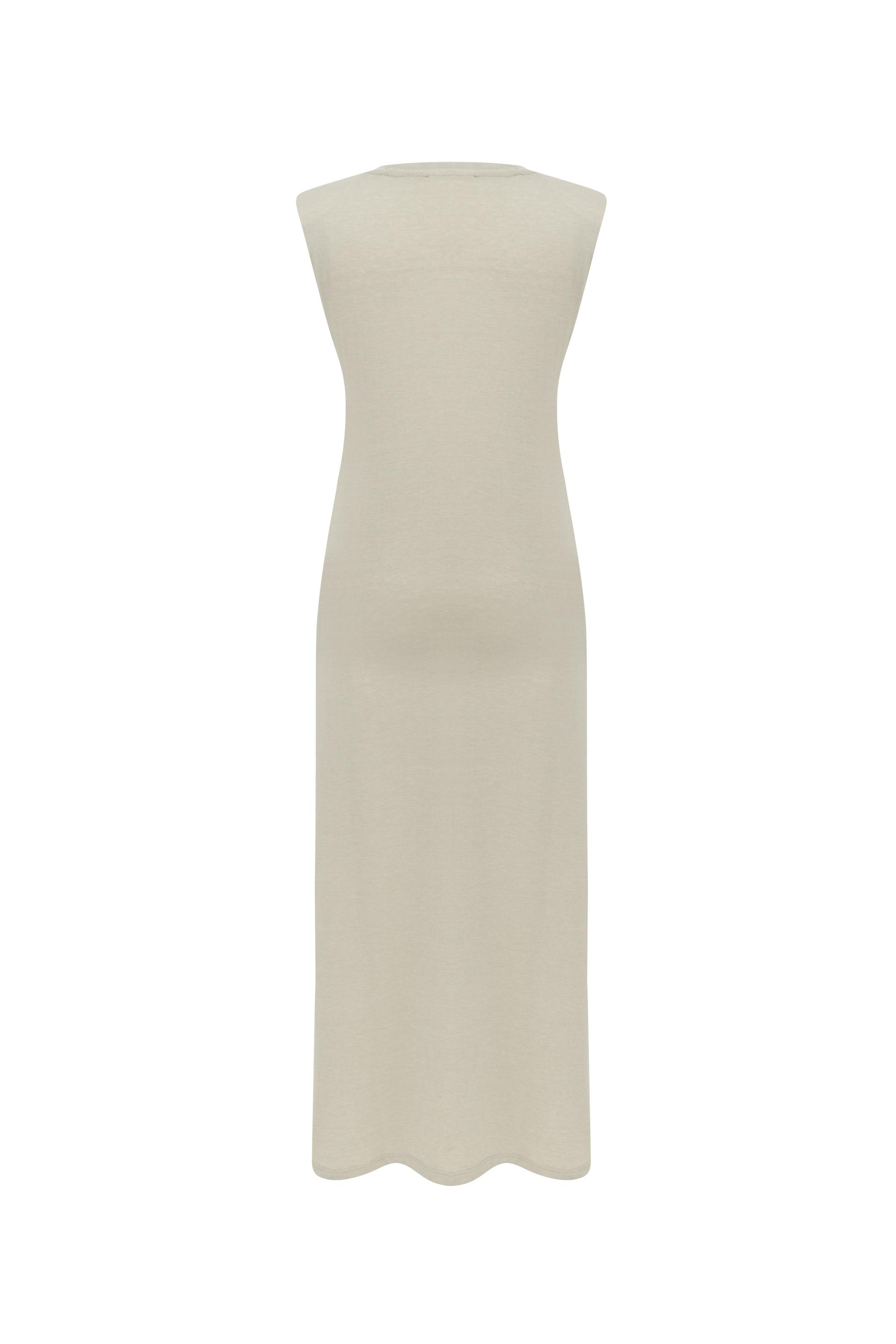 VATKALI YIRTMAÇ DETAYLI  UZUN ELBİSE