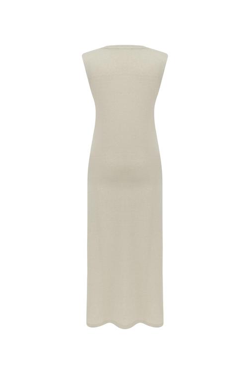  VATKALI YIRTMAÇ DETAYLI  UZUN ELBİSE