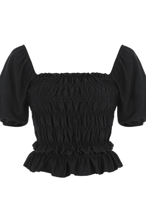  FIRFIR DETAYLI GİPELİ DÜŞÜK OMUZ BLUZ