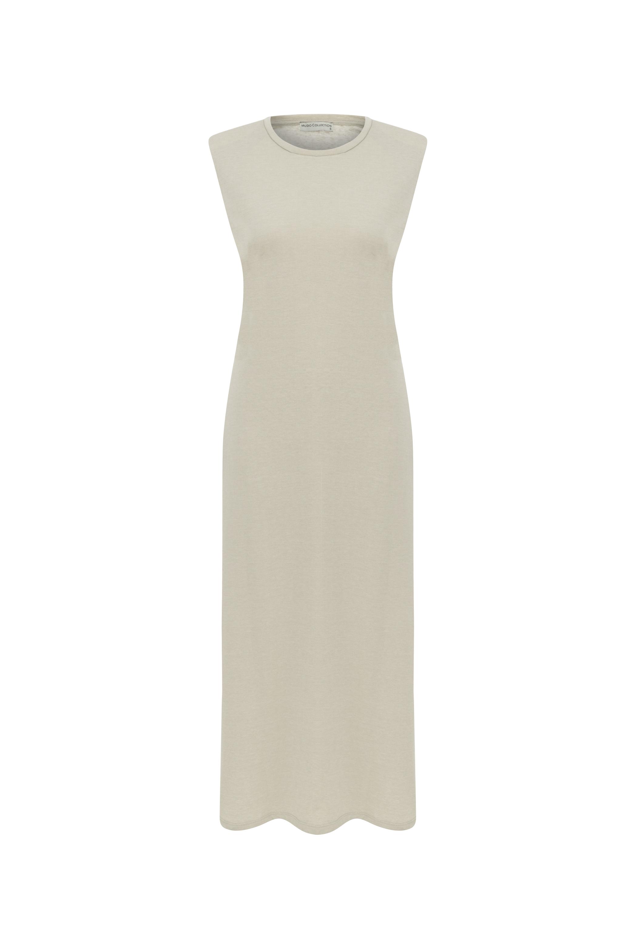 VATKALI YIRTMAÇ DETAYLI  UZUN ELBİSE