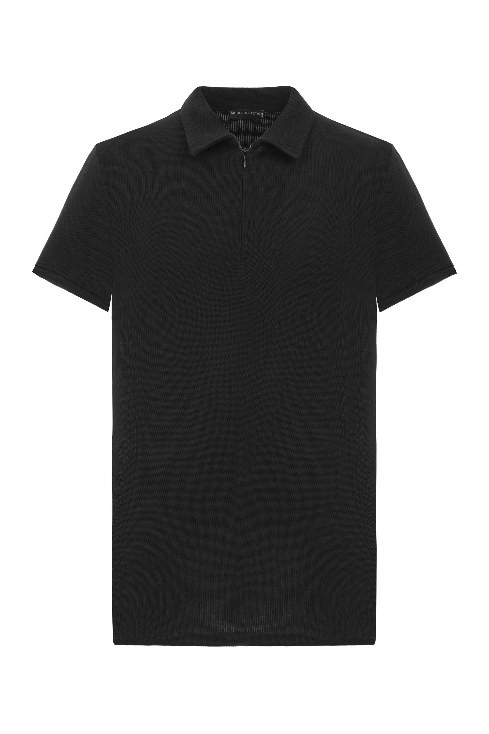 POLO YAKA FERMUARLI KISA KOLLU T-SHIRT