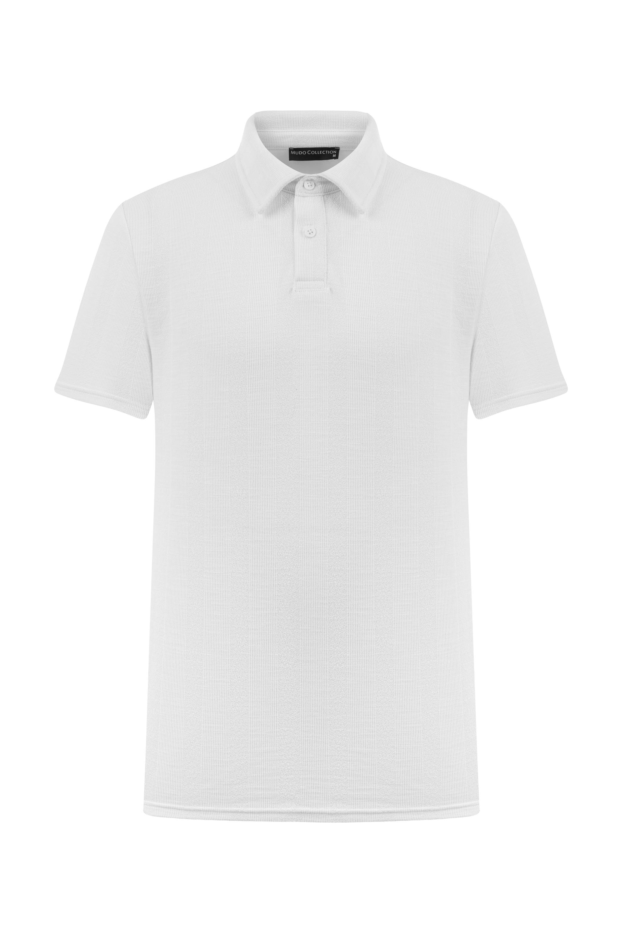 DOKULU POLO YAKA KISA KOLLU T-SHIRT