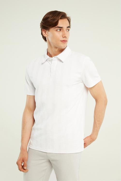  DOKULU POLO YAKA KISA KOLLU T-SHIRT