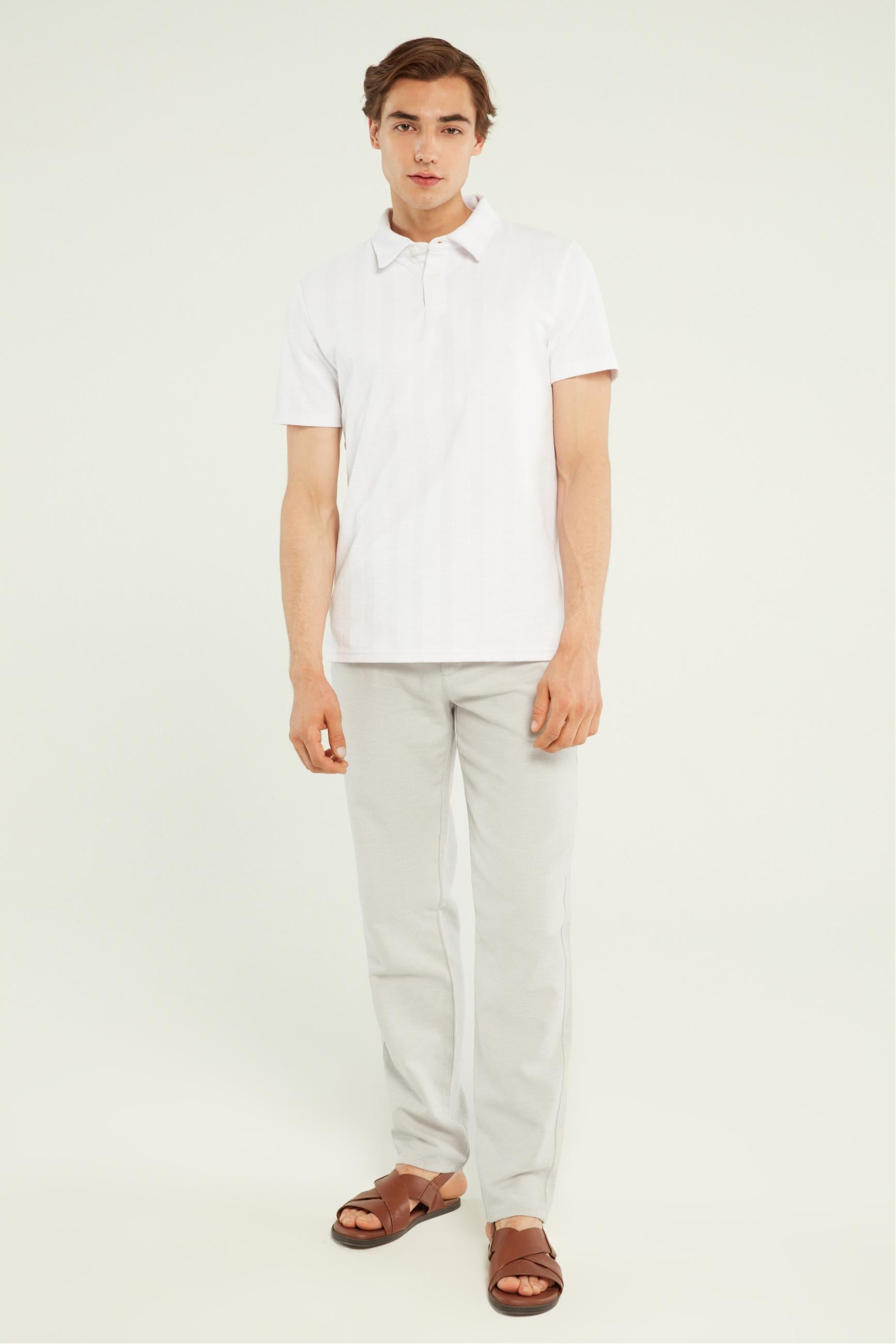 DOKULU POLO YAKA KISA KOLLU T-SHIRT