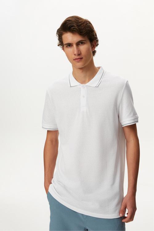  DOKULU POLO YAKA KISA KOLLU T-SHIRT