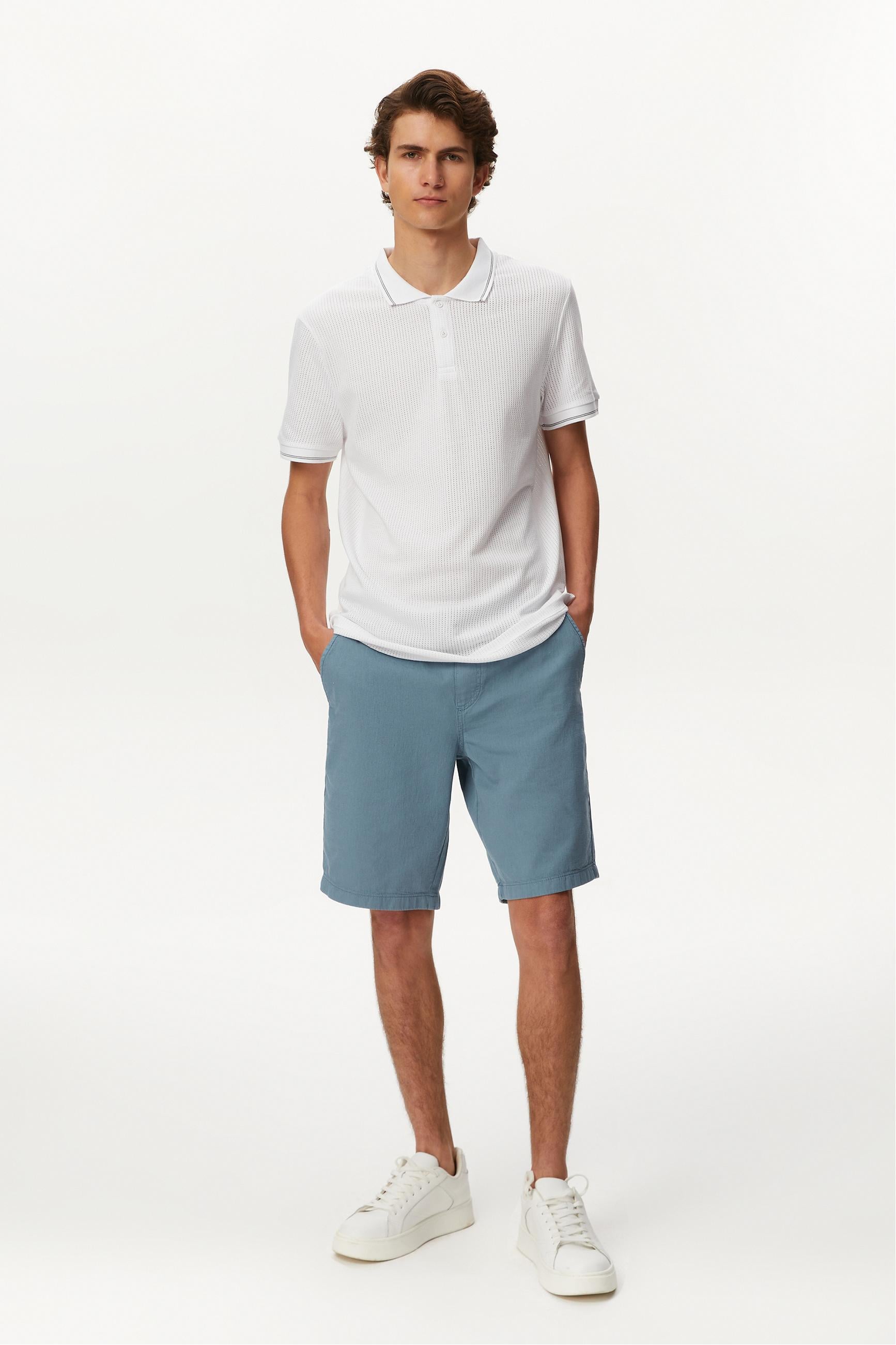 DOKULU POLO YAKA KISA KOLLU T-SHIRT