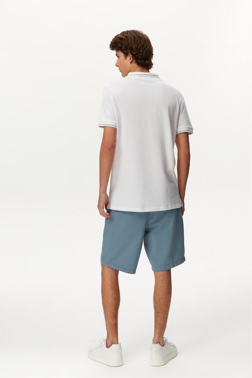  DOKULU POLO YAKA KISA KOLLU T-SHIRT