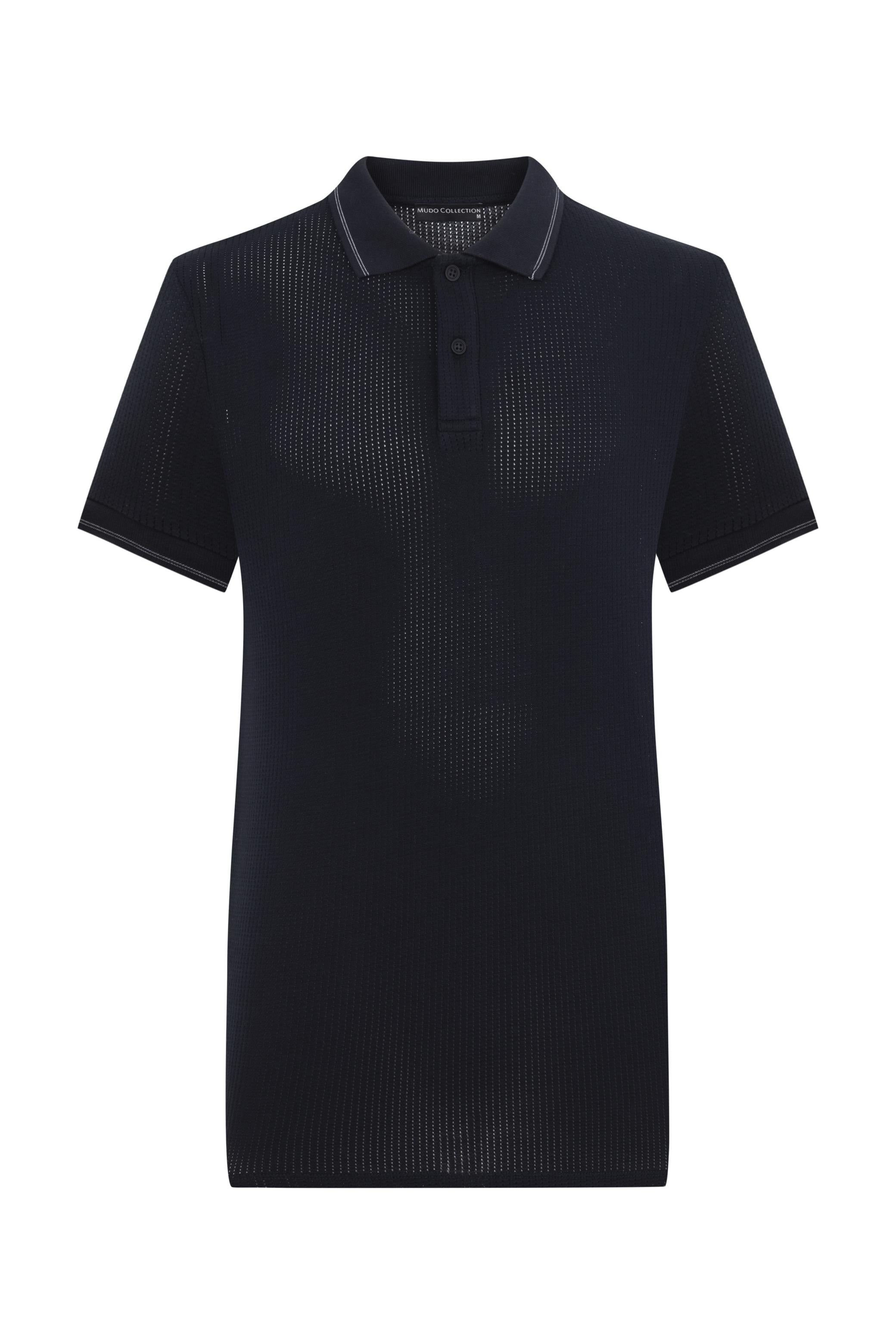 DOKULU POLO YAKA KISA KOLLU T-SHIRT