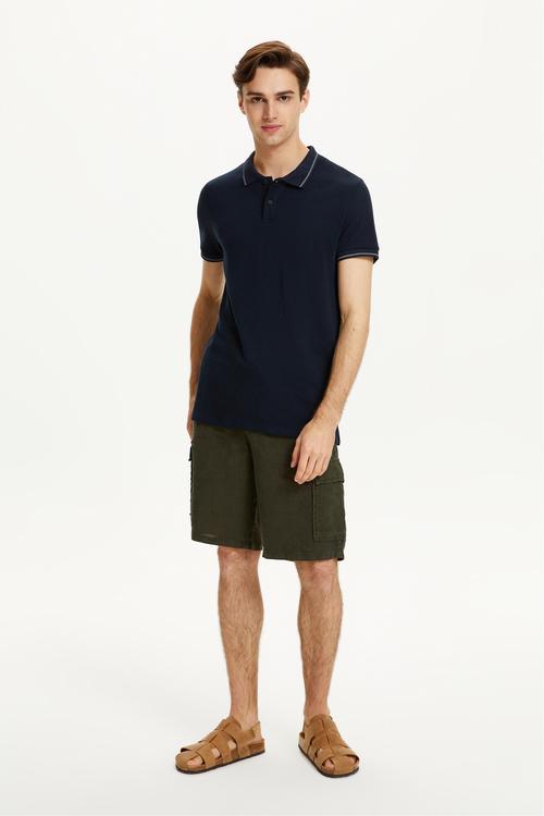  DOKULU POLO YAKA KISA KOLLU T-SHIRT