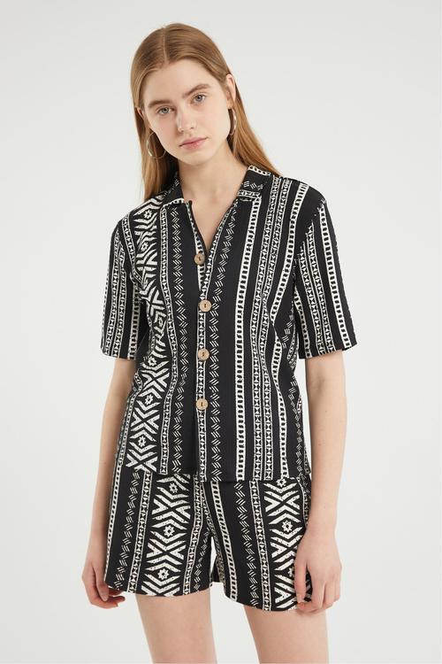  ETNİK DESENLİ OVERSIZE GÖMLEK