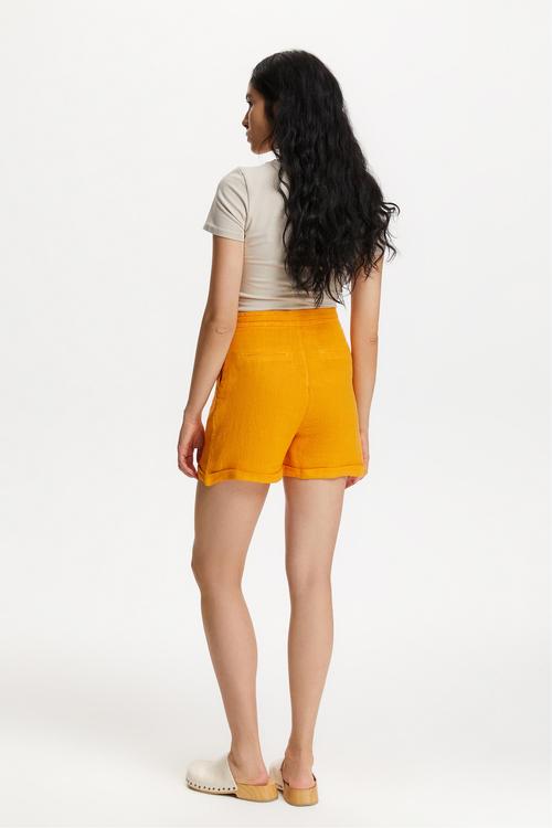  BAĞLAMA DETAYLI MİNİ KETEN ŞORT