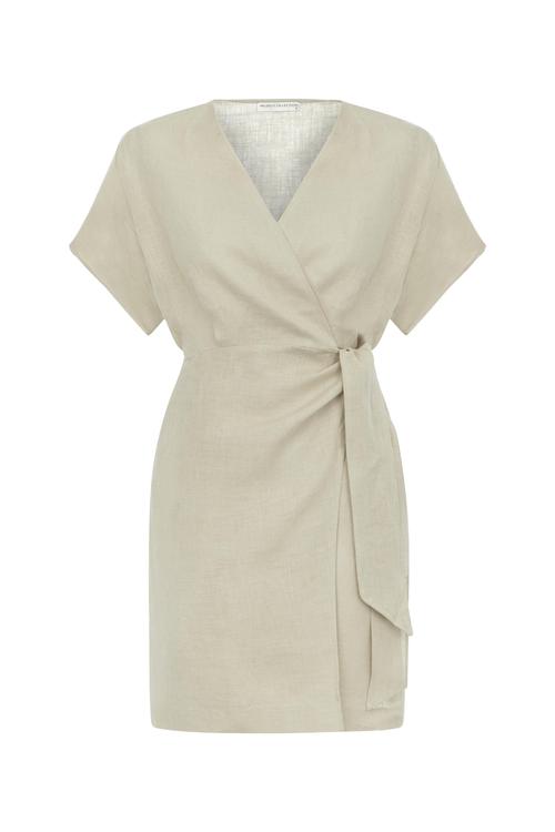  KRUVAZE KESİM MİNİ KETEN ELBİSE