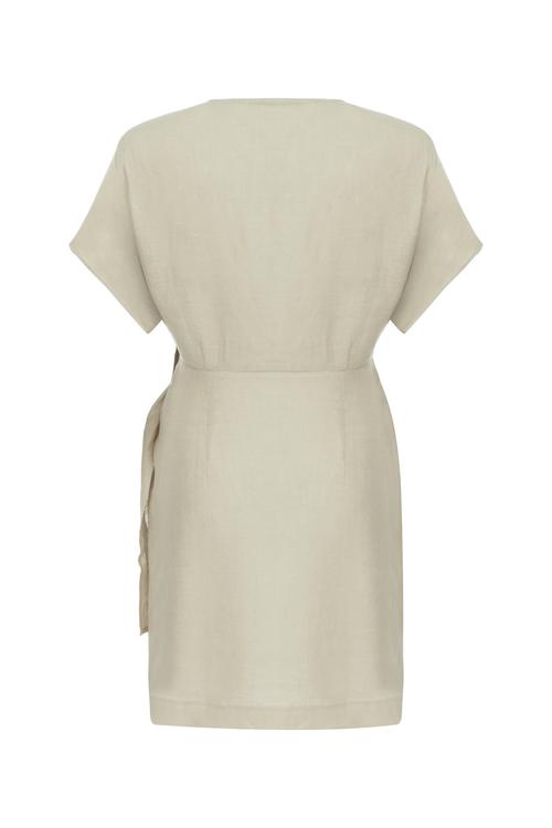  KRUVAZE KESİM MİNİ KETEN ELBİSE