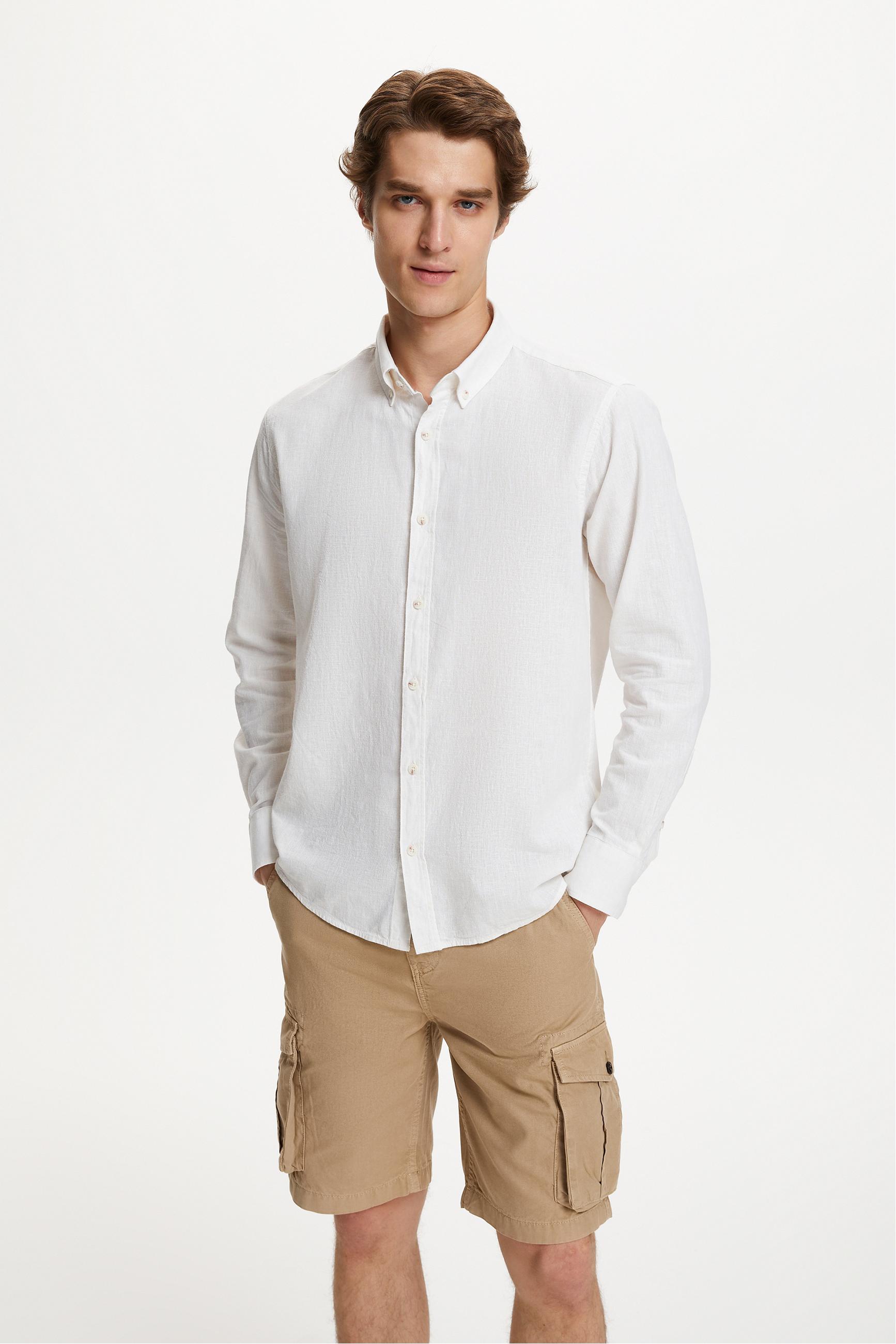 KETEN KARIŞIMLI REGULAR FIT GÖMLEK