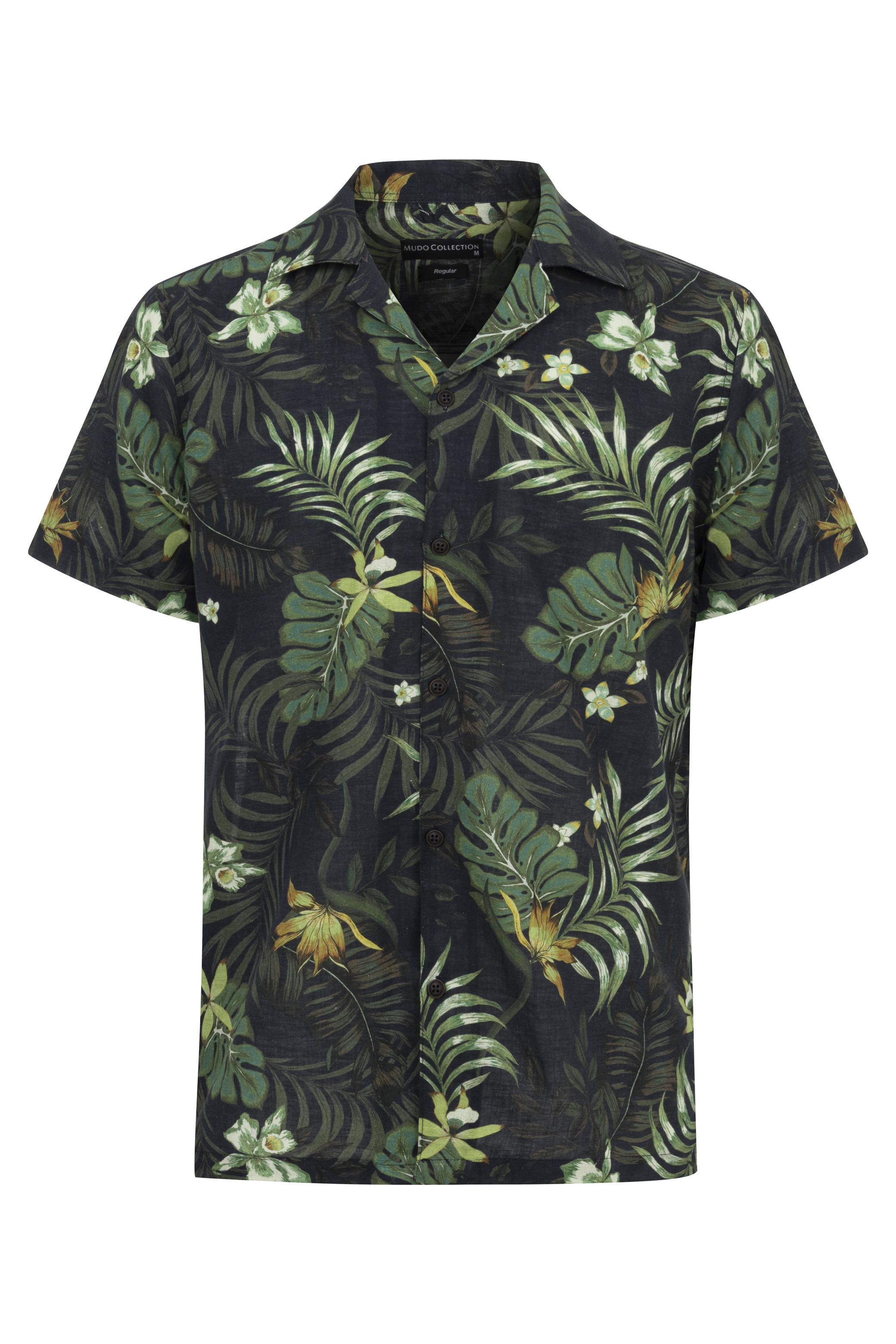 TROPİKAL DESENLİ KISA KOLLU REGULAR FIT GÖMLEK