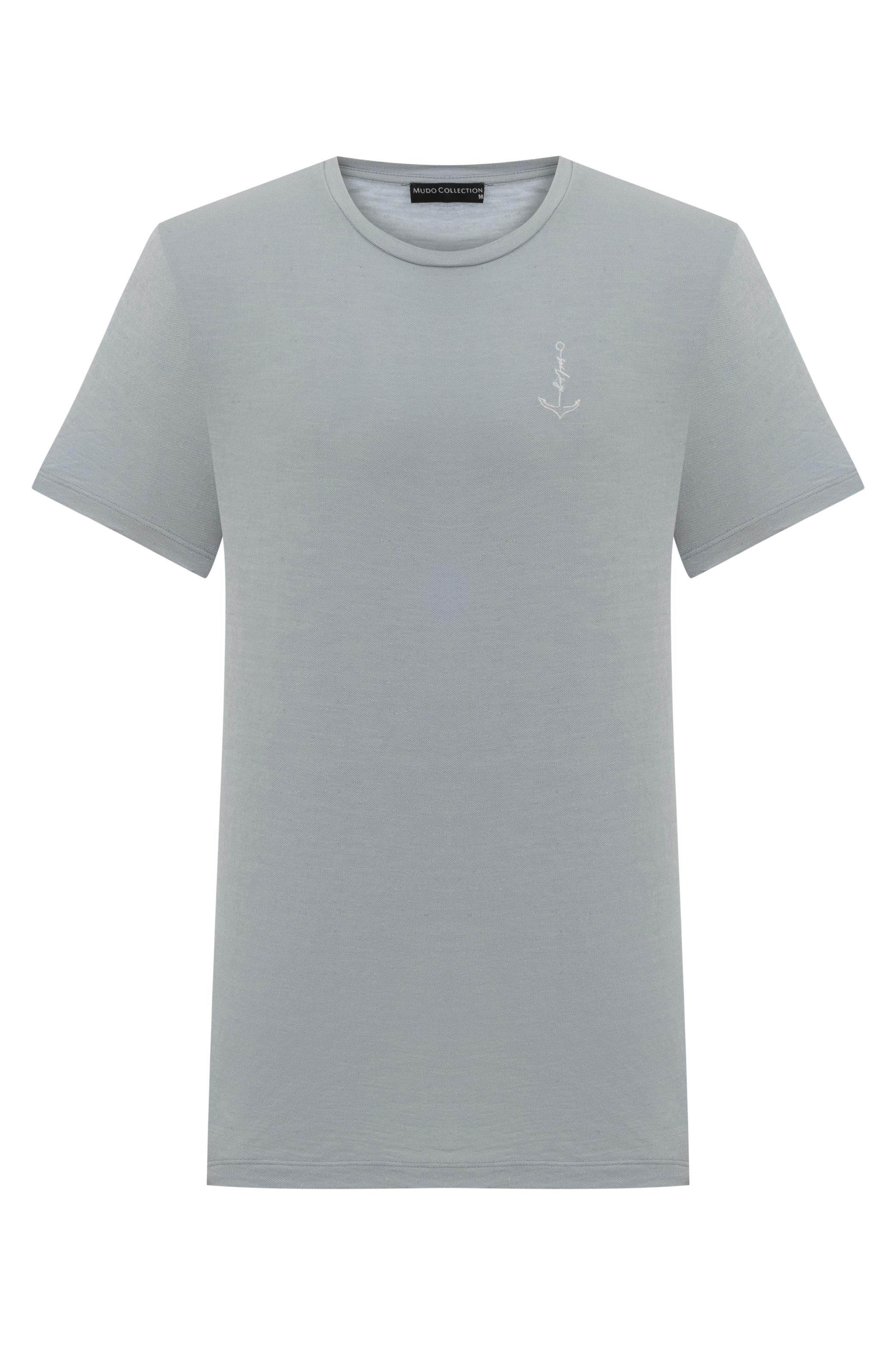 ÇAPA DETAYLI KISA KOLLU T-SHIRT