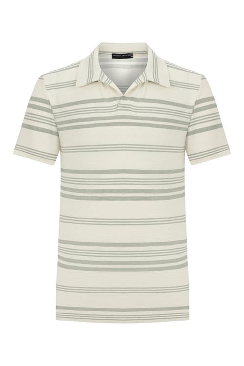  KETEN KARIŞIMLI ÇİZGİLİ POLO YAKA T-SHIRT