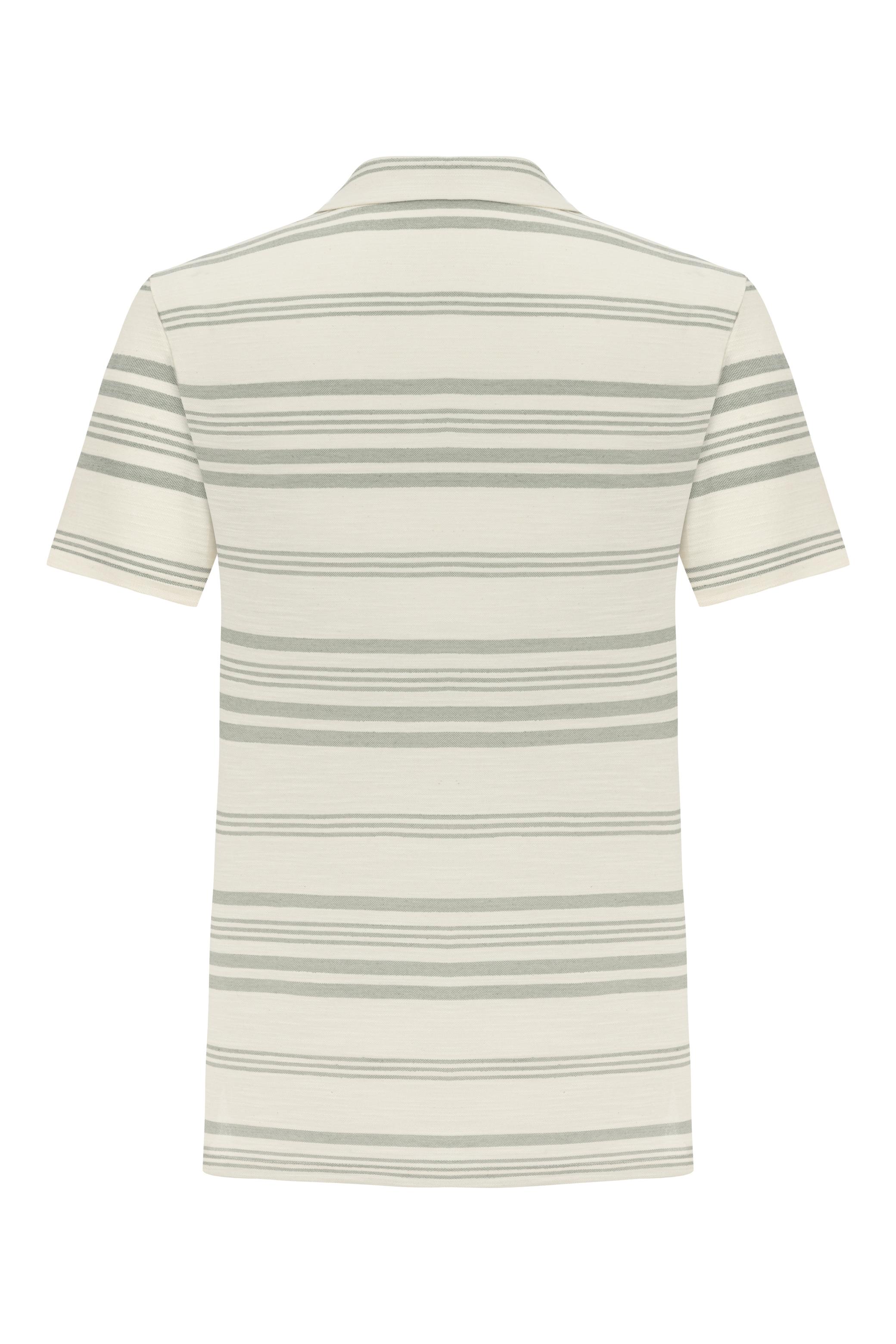 KETEN KARIŞIMLI ÇİZGİLİ POLO YAKA T-SHIRT