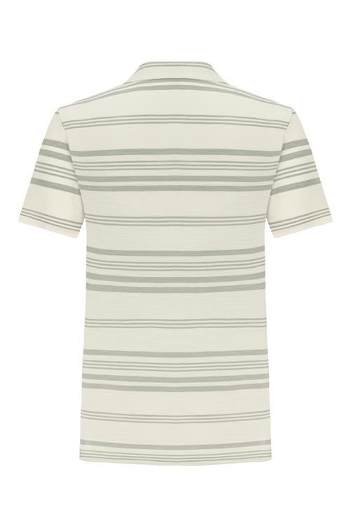  KETEN KARIŞIMLI ÇİZGİLİ POLO YAKA T-SHIRT