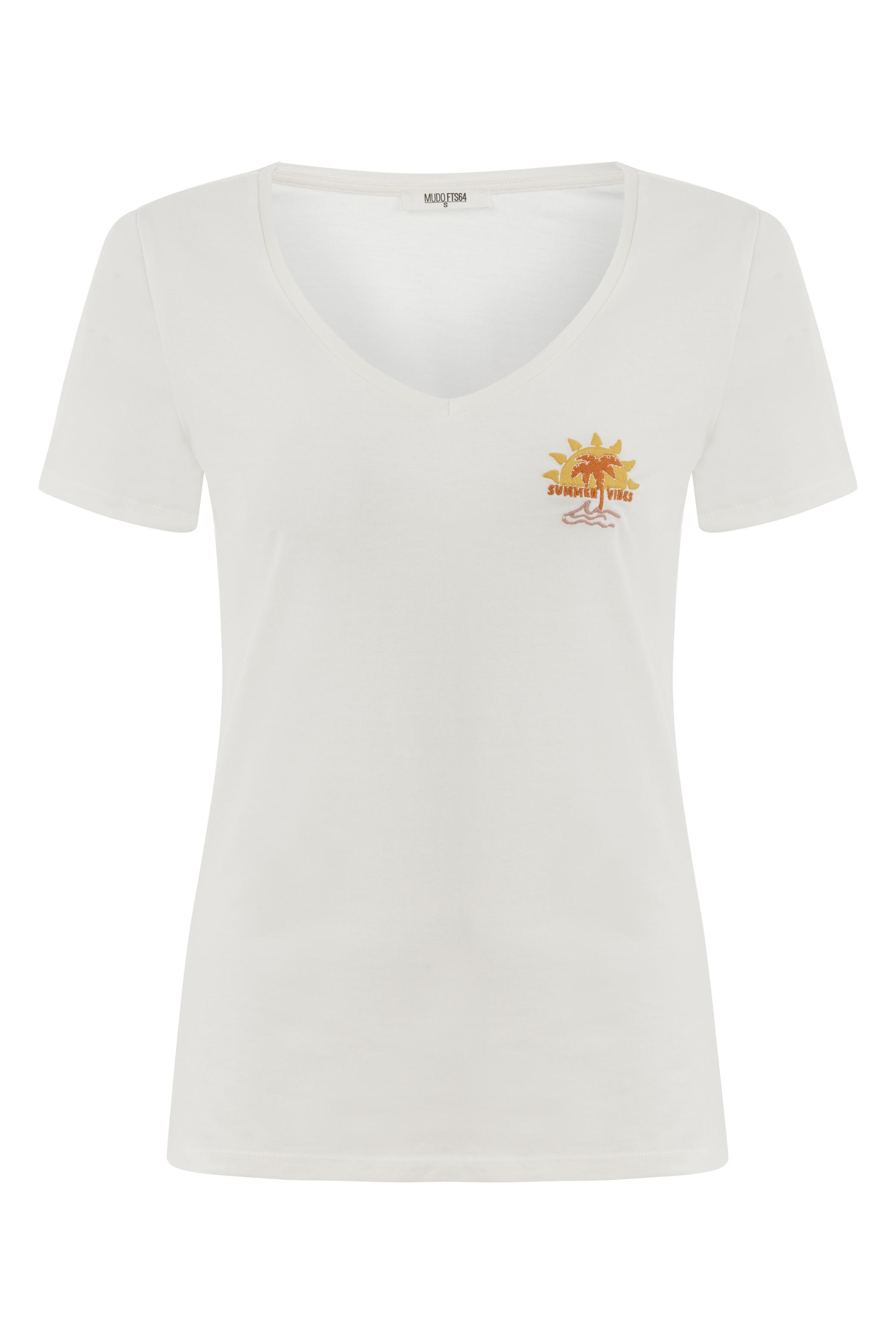 NAKIŞLI V YAKA KISA KOLLU T-SHIRT