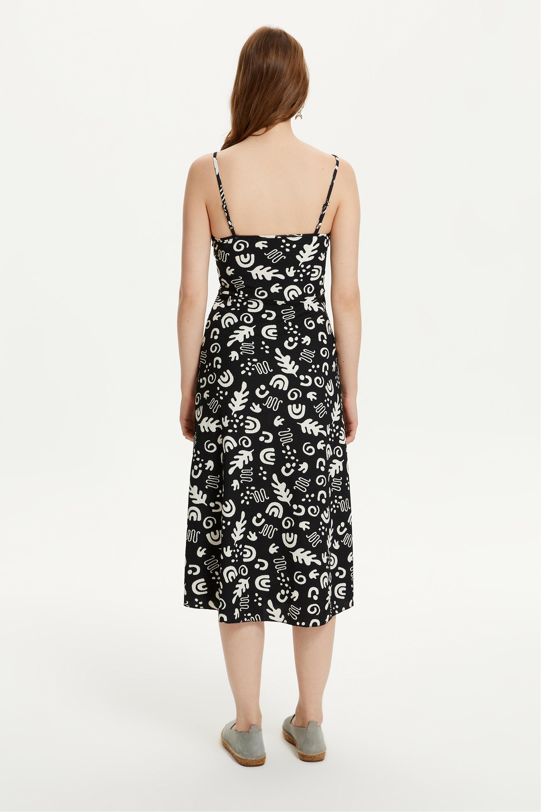 DESENLİ İNCE ASKILI UZUN ELBİSE