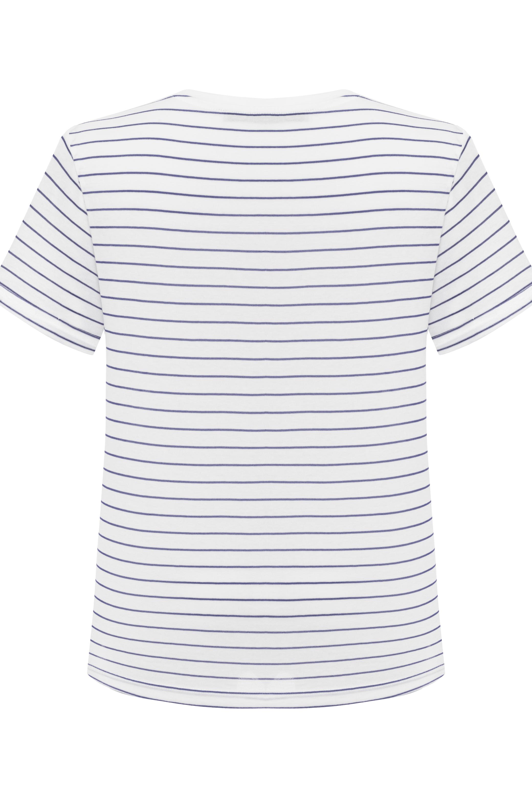 ÇİZGİLİ YENGEÇ DETAYLI KISA KOLLU T-SHIRT