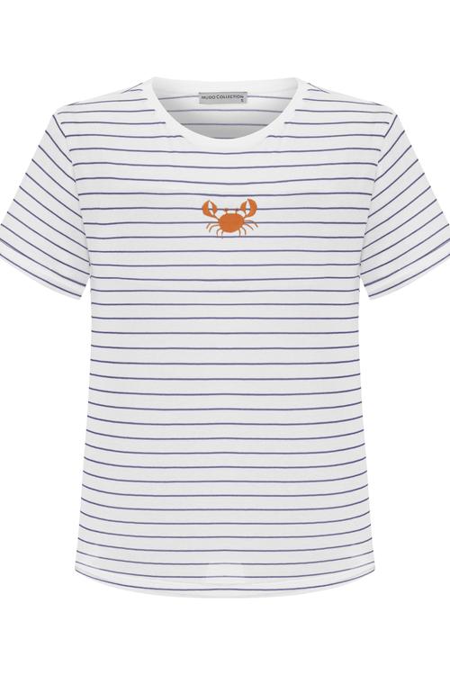  ÇİZGİLİ YENGEÇ DETAYLI KISA KOLLU T-SHIRT