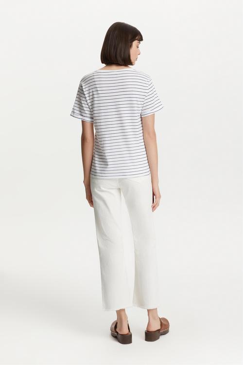  ÇİZGİLİ YENGEÇ DETAYLI KISA KOLLU T-SHIRT