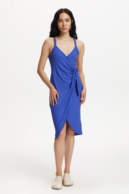  DOKULU KRUVAZE KESİM MİDİ ELBİSE