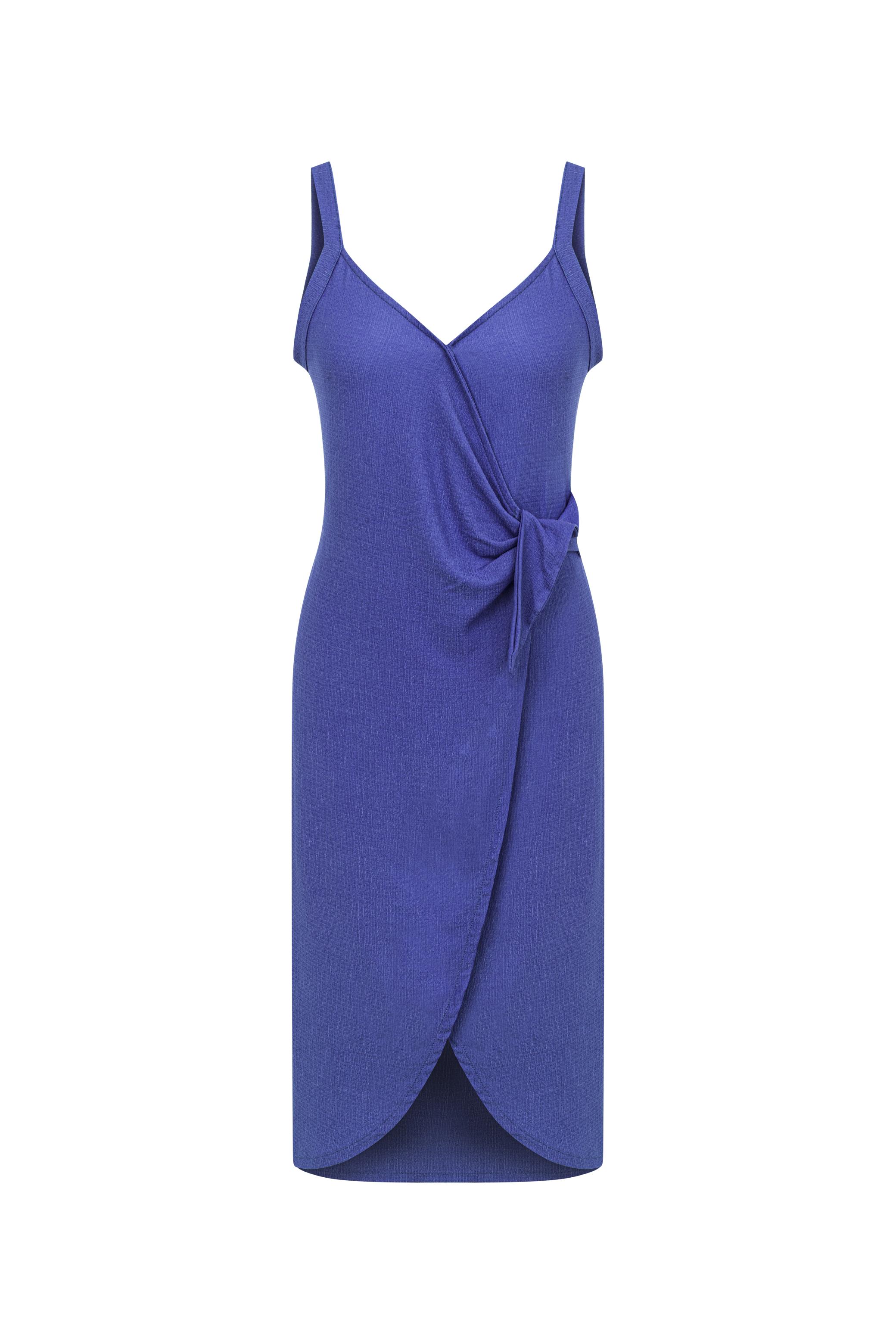 DOKULU KRUVAZE KESİM MİDİ ELBİSE