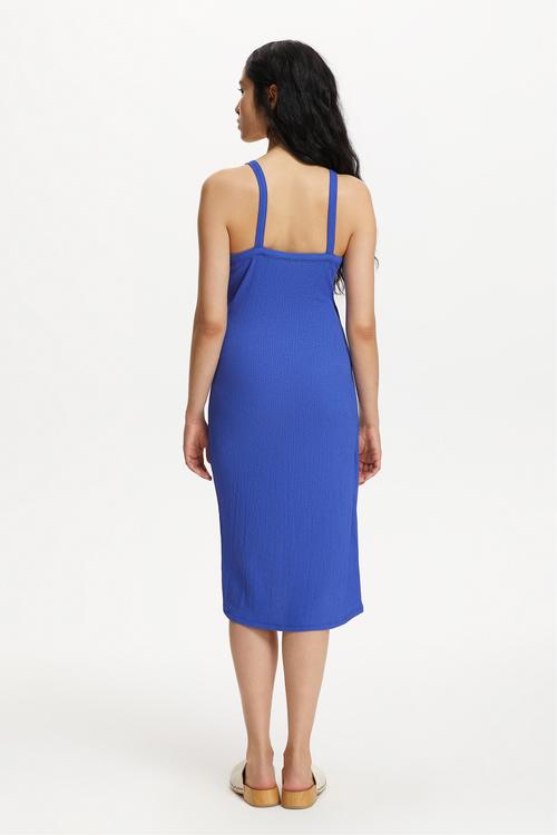  DOKULU KRUVAZE KESİM MİDİ ELBİSE