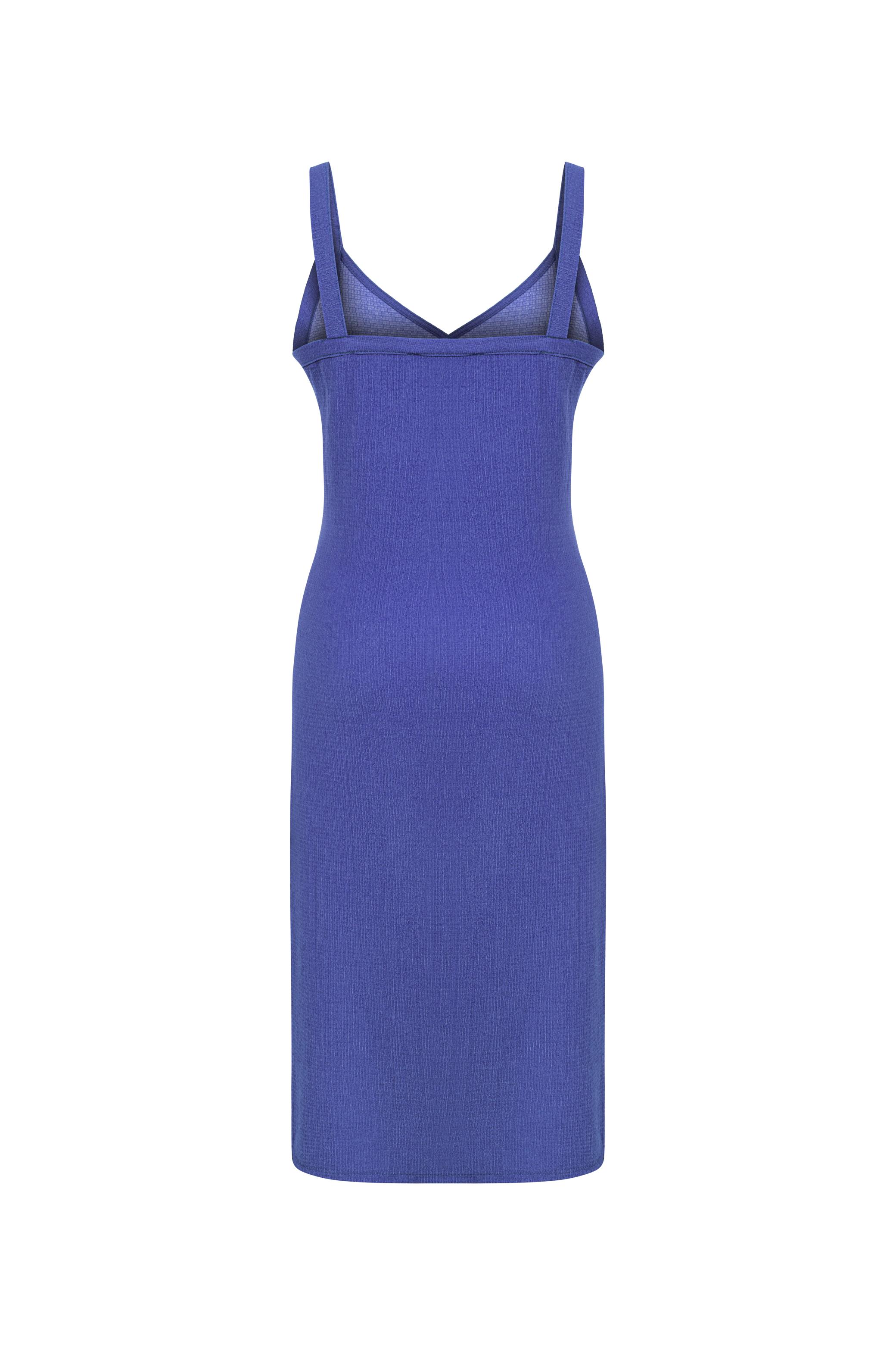 DOKULU KRUVAZE KESİM MİDİ ELBİSE