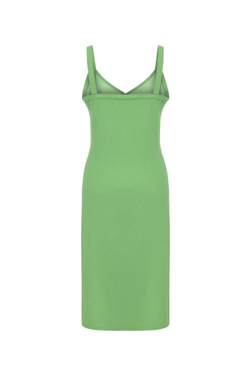  DOKULU KRUVAZE KESİM MİDİ ELBİSE