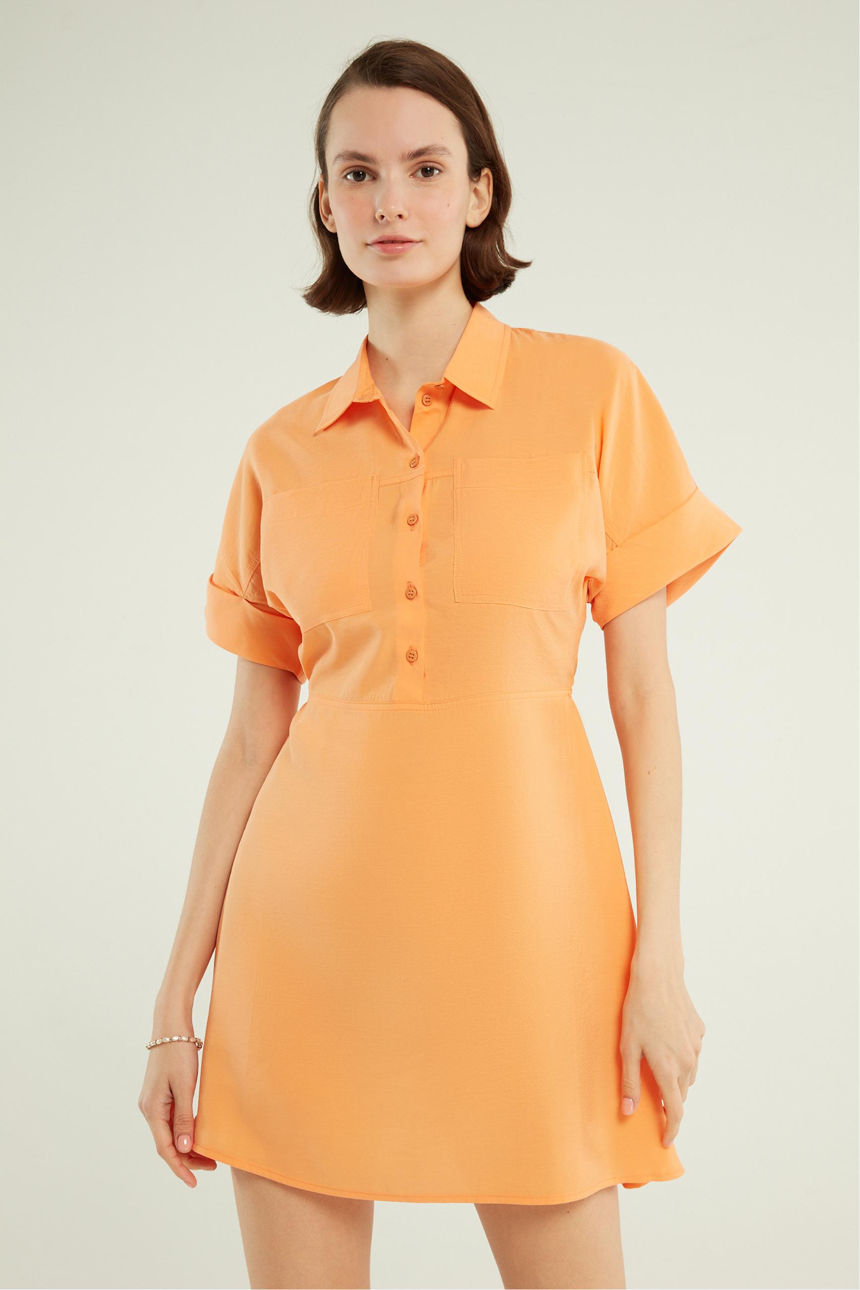 MODAL KARIŞIMLI KISA KOLLU MİNİ GÖMLEK ELBİSE