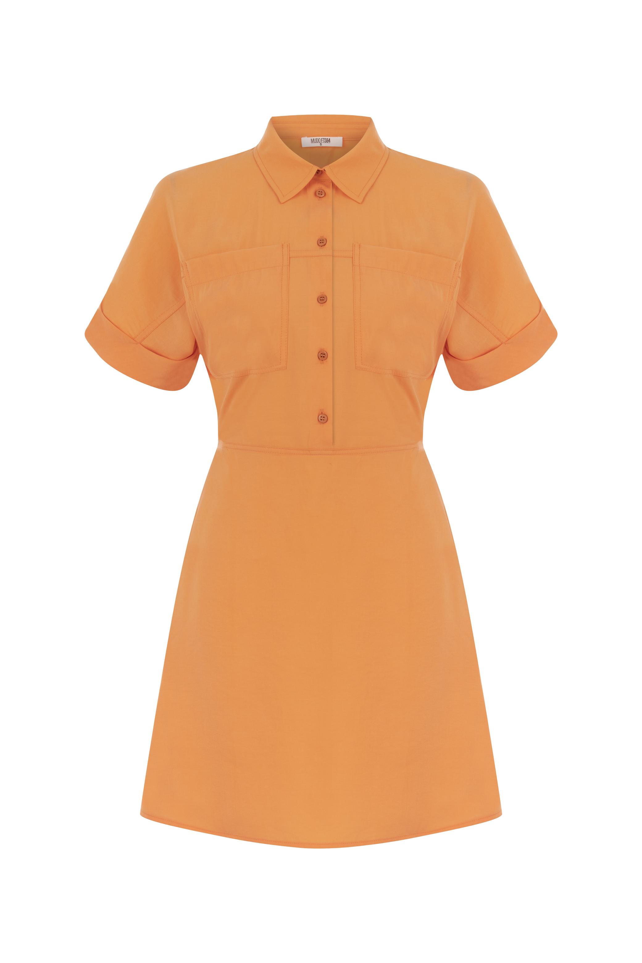 MODAL KARIŞIMLI KISA KOLLU MİNİ GÖMLEK ELBİSE