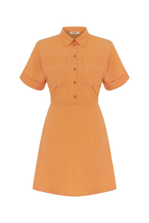  MODAL KARIŞIMLI KISA KOLLU MİNİ GÖMLEK ELBİSE