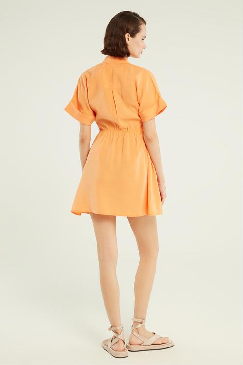  MODAL KARIŞIMLI KISA KOLLU MİNİ GÖMLEK ELBİSE