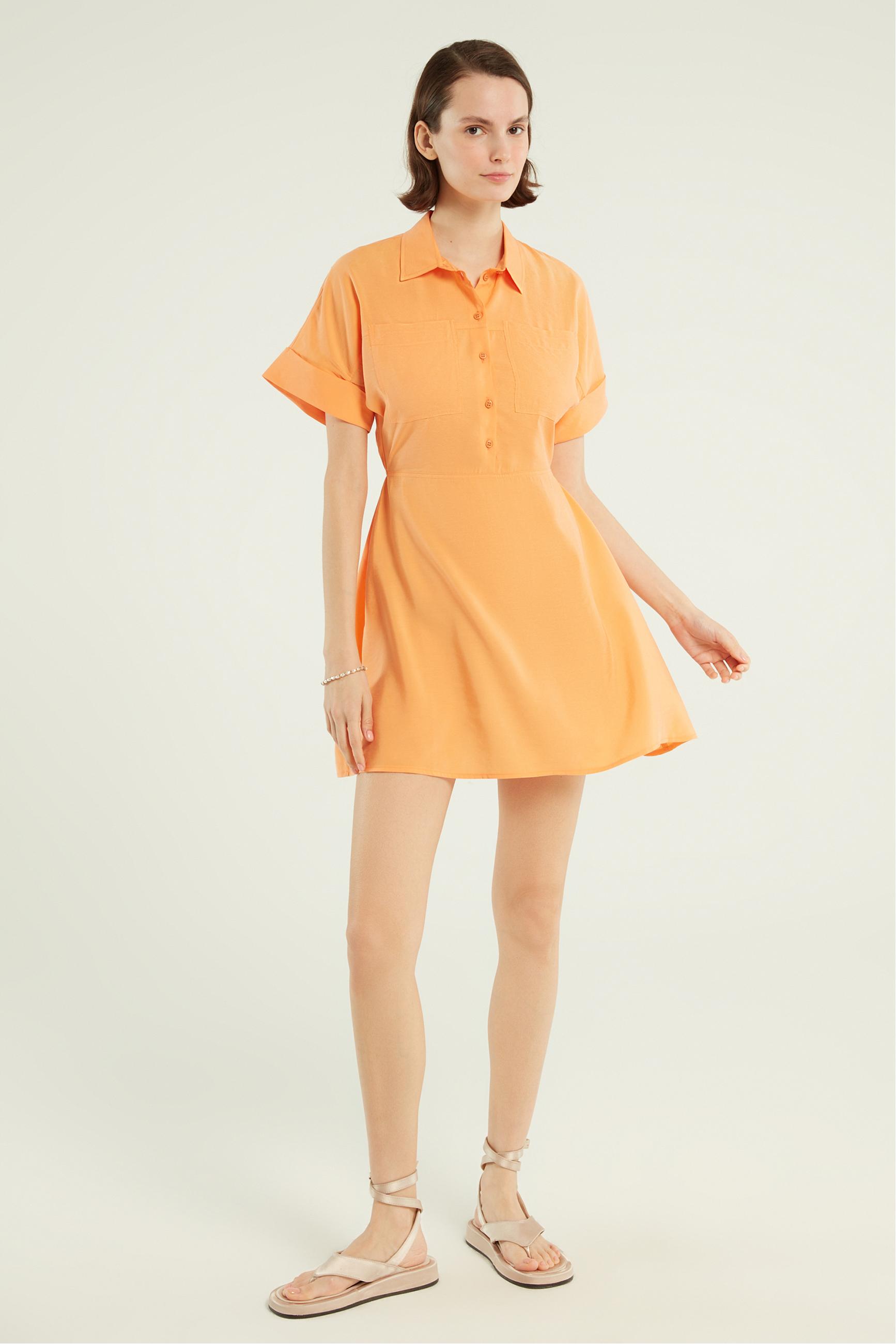 MODAL KARIŞIMLI KISA KOLLU MİNİ GÖMLEK ELBİSE