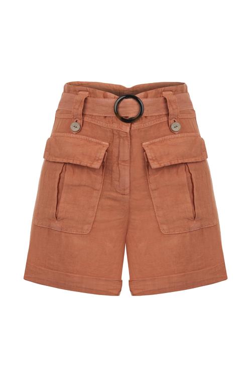  KEMER DETAYLI MİNİ KETEN ŞORT