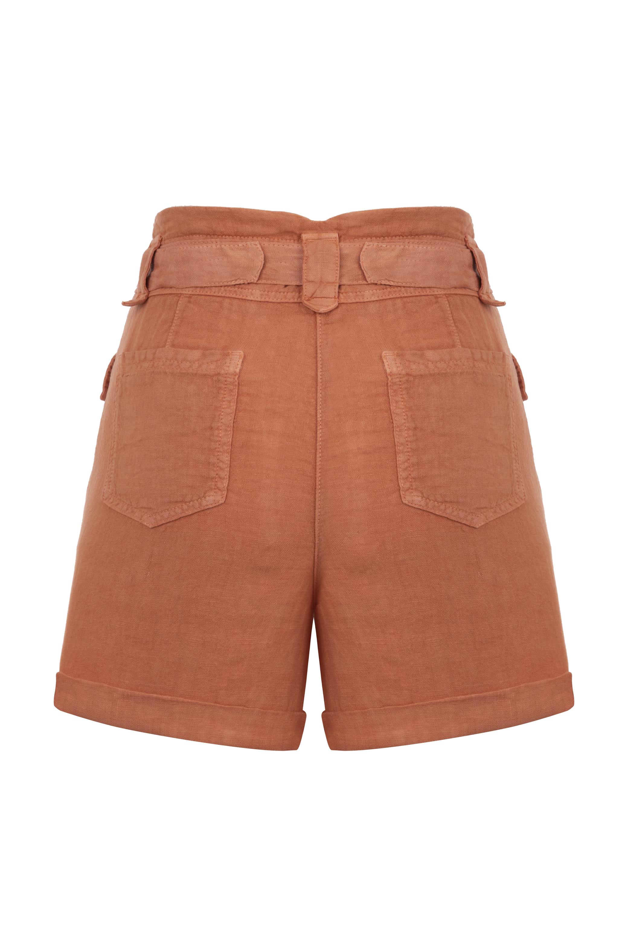 KEMER DETAYLI MİNİ KETEN ŞORT