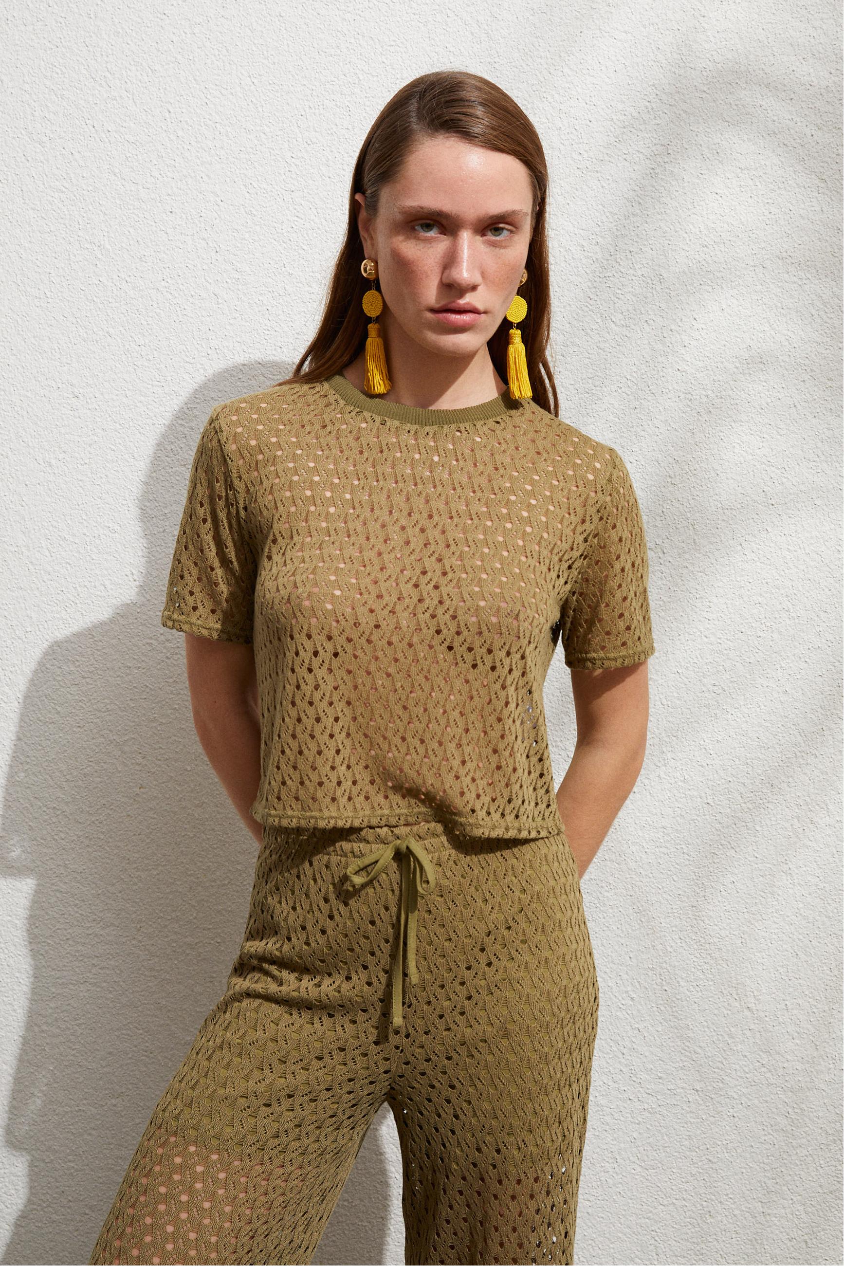 AJURLU BİSİKLET YAKA KISA KOLLU BLUZ